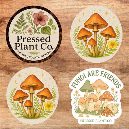 4-Pack 3" Vinyl Stickers- Variety Mushroom Set